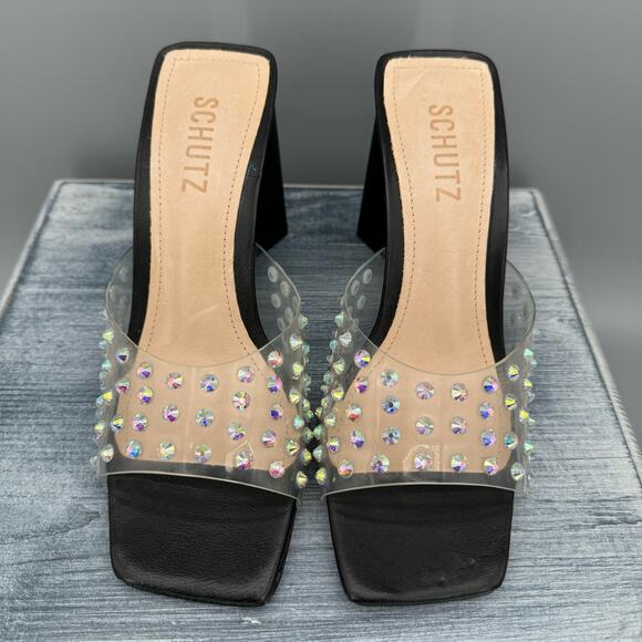 Schultz Women’s Lizah Crystal-Studded Block Heel Sandals Black Size 6B - Picture 3 of 11